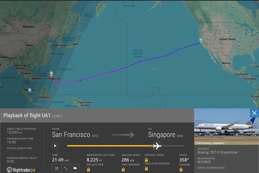 United Airlines UA1 Flight diverted to Manila